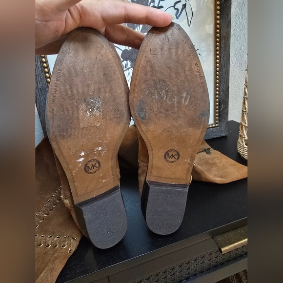 Michael Kors Malin Over The Knee Boots Brown And Gold Suede Boots Size 9 - Picture 10 of 11